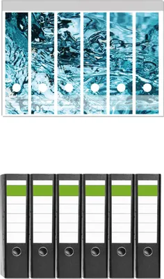 Produktbild von Wallario 6 Stück breite Ordner inkl. Klebeetiketten mit Motive Frisches blaues Wasser in Aufruhr -  Set mit Rückenschildern / Ordnerrücken Stickern