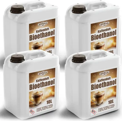 Zdjęcie produktu dla Bioetanol 96,6% 40L | Bioalkohol o zapachu kawy 96,6% 4x10L | Bioetanol do kominka, kominek stołowy, kominek na bioetanol | Bioetanol o zapachu kawy | Czyste spalanie, bez dymu, żywy i stabilny płomień