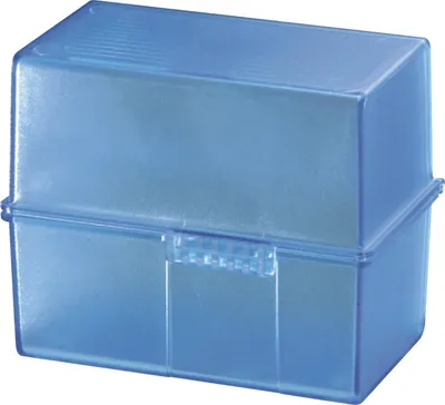 Produktbild von Karteibox A7 quer für 300 Karten transluzent blau Packung mit 3 Stück