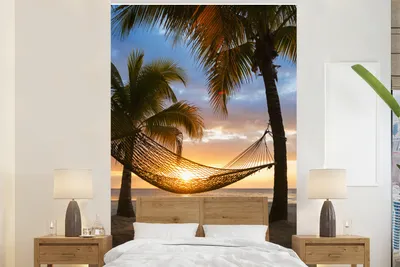 Produktbild von MuchoWow® Fototapete für Wohnzimmer oder Schlafzimmer Wandtapete Vinyl Motivtapete Hängematte am Karibikstrand - 200x300 cm - Wanddekorationen