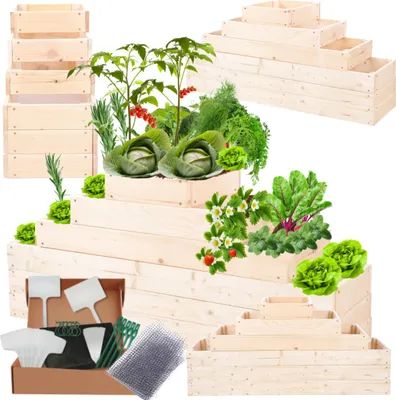 Produktbild von MODO24 Hochbeet Holz, Pflanzkasten, Massivholz, Kiefer, Kräuterbeet, Blumenkasten, Garten, Terrasse, 54x117x30 cm, Natur, ZP09