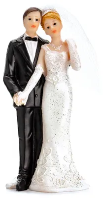 Tortenaufsatz Hochzeitspaar 11 cm, Braut in weißem Kleid mit Schleier und Bräutigam im schwarzen Anzug, detailreiche Hochzeitsfigur.