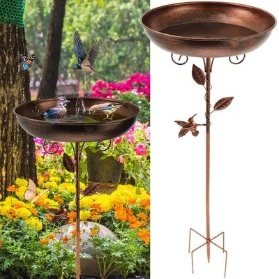 Produktbild von Unyqoos® Verstellbares Vogelbad aus Eisen – höhenverstellbar, Vintage‑Retro‑Design für Garten und Terrasse, freistehend, winterfest, werkzeuglose Montage