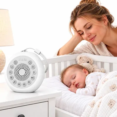 Produktbild von Schlafgerät Baby mit 27 Schlafgeräuschen, Nachtlicht mit 3 Lichtmodi, Timerfunktion, tragbarer Einschlafbegleiter, weiß, 180 g