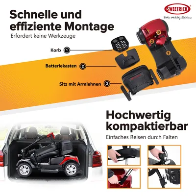 Produktbild von Merax Elektromobil Seniorenmobil 6 km/h 300W, Elektro Vierrad klappbar, Senioren-Scooter ohne Führerschein Roller, Lithium-Akku, Rot
