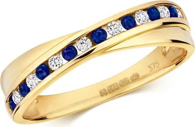 Produktbild von Atemberaubender 9 Karat (375) Gold Damen - Diamant Ring Brillant-Schliff 0.11 Karat HI - I1 mit Saphir, 57 (18.1); TRS2153RSP