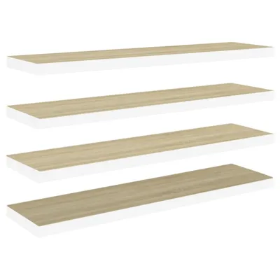 Obrázok produktu pre Plávajúce nástenné police 4 ks dub a biele 90x23,5x3,8 cm MDF