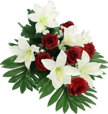 Productafbeelding van Boeket met kunstbloemen: lelies en rozen. Kunstbloemen, decoratie, arrangement, boeket