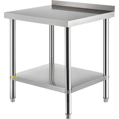 Immagine prodotto di Tavolo di preparazione in acciaio inox VEVOR 30 x 24 x 35 pollici, capacità di carico di 440 libbre, robusto tavolo da lavoro in metallo con pannello posteriore e ripiano di base regolabile, postazione di lavoro commerciale per cucine di ristoranti