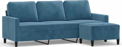 Produktbild von vidaXL 3-Sitzer-Sofa mit Hocker Blau 180 cm Samt