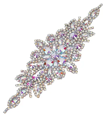 Strass Applikation 24 x 9,5 cm, Silber-AB Kristall, Aufbügelpatch