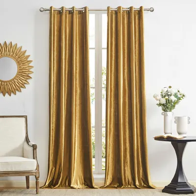 Samtvorhänge Gold 167x182 cm, 2er-Set, Ösen, verdunkelnd
