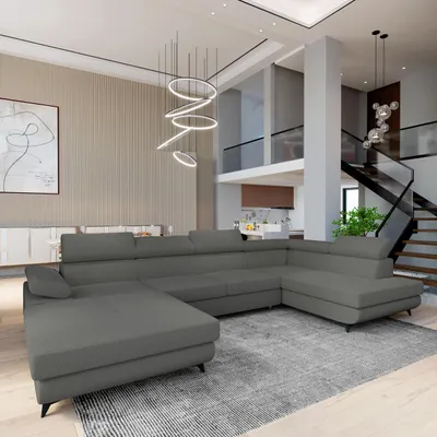 Produktbild von Masseno Ecksofa RUBANO R-S mit Schlaffunktion U-Form, Sofa mit Bettkasten, Wohnzimmersofa, Couch, Soffa, Bettsofa, Couchgarnitur- Grau, QUELLE 92