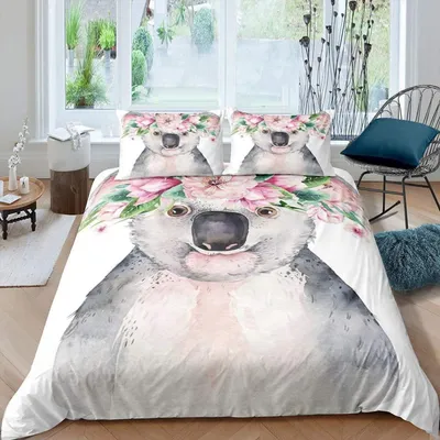 Zdjęcie produktu dla Komplet pościeli z motywem koali, nadruk, 135x200 cm, mikrofibra, wielokolorowy, 2-częściowy