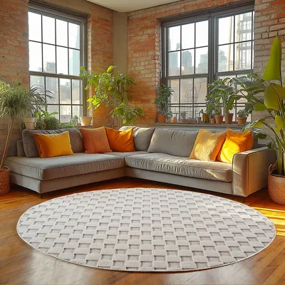 Obrázok produktu pre Homebyhome Koberec Obývací Pokoj Bouclé Smy?kový Skandinávský Styl Kostkovaný Design Odolný M?kký do Ložnice, Velikost: 200 cm Rund