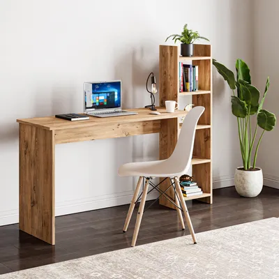 Produktbild von Schreibtisch mit Regal 'Chagtuniejle' 150 x 45 x 120 cm Holzoptik