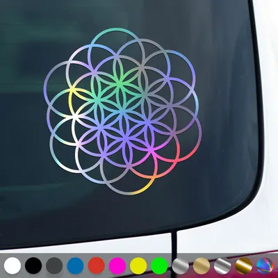 Produktbild von PantherPixel Blume des Lebens Aufkleber Yoga Muster Lebensblume Sticker Auto Geschenkidee Farbe Oilslick-Hologramm