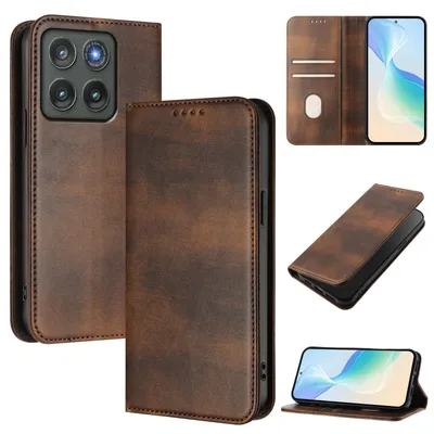 Produktbild von Handyhülle für Motorola Edge (2026), Vintage Leder RFID Schutz Kartenfach Standfunktion Magnetische Klapphülle Braun