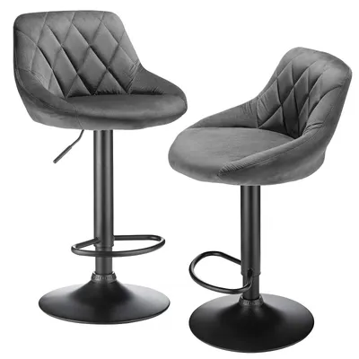Image de Ensemble de 2 tabourets de bar pivotants avec dossier et hauteur réglable