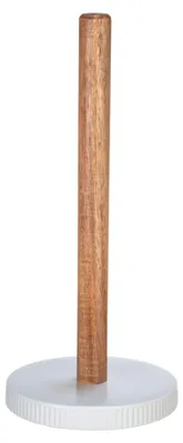 Produktbild von SCHÖNER WOHNEN-Kollektion Küchenrollenhalter Mod. REFIA stilvoller Halter aus Keramik und Akazienholz für Arbeitsplatte in Küche Ø 14 cm Höhe 32 cm naturweiß