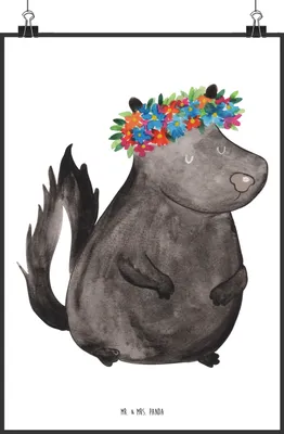 Produktbild von Mr. & Mrs. Panda Bild Stinktier Mädchen DIN A0 - Weiß - Geschenk, wandkunst, Yoga, Namaste, Skunk, Wildtier, wanddeko, drucke, Kunstdruck, Plakat, Raubtier