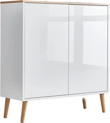 Produktbild von Schuhkommode / Kommode BEN 4 inkl. Holzfüße in weiß / weiß Hochglanz Absetzung Artisan Eiche, Push-to-open, (BxHxT) 79x88x33 cm
