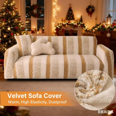 Produktbild von Stretch Sofabezug,dickem Samt Couchbezug,Rutschfester weicher Fleece Sofa überwurfdecke,Plüsch Fuzzy Ecksofa-Überzüge Möbelschutz für Kinder,Haustiere,Khaki,1 Sitzer