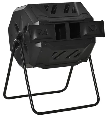Produktbild von Kompostbehälter mit 2 Behältern, 160 L Fassungsvermögen, drehbar, 71 cm x 65 cm x 96 cm, Schwarz