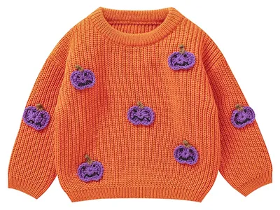 Image de Pull d'Halloween pour bébé - Pull en tricot avec motif citrouille - Orange