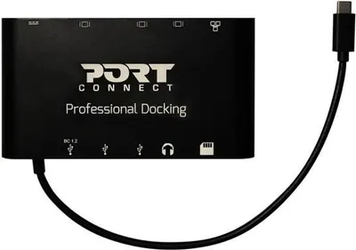Zdjęcie produktu dla Port Designs 901906, USB 3.2 Gen 1 (3.1 Gen 1) Type-C, Czarny, MMC, MicroSD (TransFlash), SD, HDMI, RJ-45, USB 3.2 Gen 1 (3.1 Gen 1) Type-A, USB 3.2 Gen 1 (3.1 Gen 1) Type-C, VGA, mini..., Aluminium, Chiny
