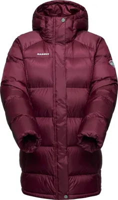 Dunkelrote Mammut Glacier Glow IN Hooded Parka Daunenjacke mit Kapuze und seitlichem Logo