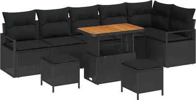 Image de vidaXL Ensemble de canapé de jardin avec coussin avec mémoire 9 pcs noir