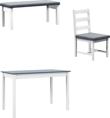 Produktbild von Sitzgruppe, 4-teiliges Esstisch-Set, 1 Tisch, 1 Bank, 2 Stühle, Grau + Weiß
