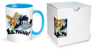 Image de Tasse Trötsch « Lapin & Loup » Nu pogodi Nu pagadi – Tasse en céramique blanche/bleue