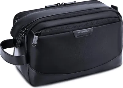 Produktbild von BAGSMART Kulturtasche für Herren, Reise-Kulturtasche Organizer aus Leder, Dopp Kit wasserdichte Rasiertasche für Toilettenartikel, schwarz