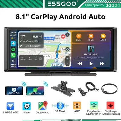 Produktbild von Autoradio 8 Zoll Touchscreen mit Apple CarPlay und Android Auto Wireless Display Bluetooth Freisprechanlage FM AUX tragbares Multimedia System für PKW