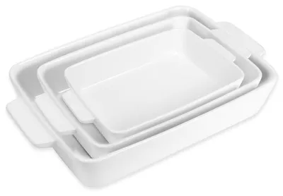 Image de Ensemble de 3 plats à gratin en céramique, de capacités 4500 ml, 2500 ml et 1150 ml, empilables et munis de poignées