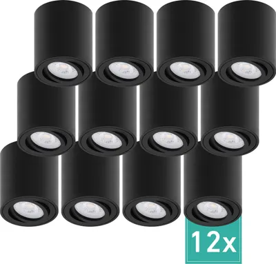 Produktbild von 12er Set Oktaplex Aufbaustrahler Alu schwenkbar inkl. LED Modul 3000K warmweiß - Aufbauspot schwarz