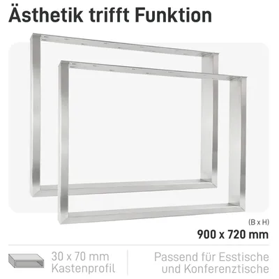 Two metal table legs are shown in a studio setting against a white background.