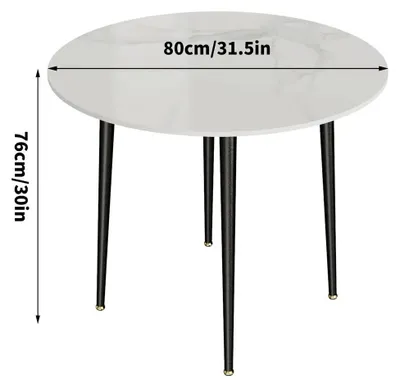 Zdjęcie produktu dla Okrągły stół jadalny z marmurem, 80 cm - stół kuchenny dla 2-4 osób - blat z materiału syntetycznego przypominającego marmur - czarna metalowa konstrukcja - nowoczesny, minimalistyczny design - kolor biały