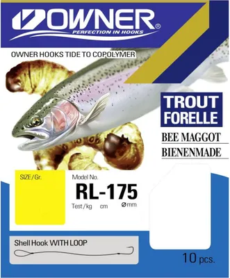 Produktbild von Owner Bienenmaden Forellenhaken 150cm silberfarben - Angelhaken, Größe/Tragkraft/Durchmesser/Inhalt:Gr. 10/3.7kg/0.20mm/9 Haken pro Packung