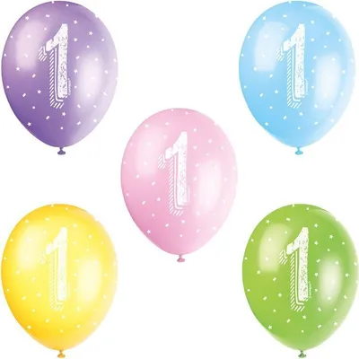 Produktbild von Bunte Latex Luftballons 5 Stück 30 cm zum 1. Geburtstag Heliumgeeignet