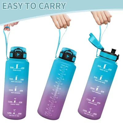 Produktbild von Trinkflasche 1500ml Auslaufsicher mit Zeitmarkierung, Mulbijeo Wasserflasche