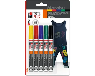 Produktbild von Marabu 0118000000080, Schwarz, Blau, Grün, Rot, Gelb, Gemischte Farben, 5 Farben, 3 mm, Stoff, 5 Stück(e)