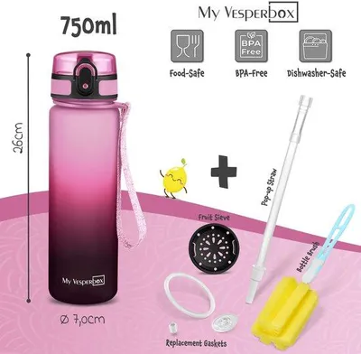Zdjęcie produktu dla Butelka do picia dla dzieci, 750 ml - szczelna - z rurką i sitkiem - idealna do szkoły