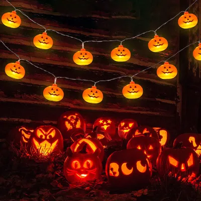 Obrázok produktu pre Halloween dekorácie tekvicové rozprávkové svetlá, 2,5M LED závesná tekvicová dekorácia 8 svetelných režimov diaľkovo ovládané závesné svetlo na párty bar