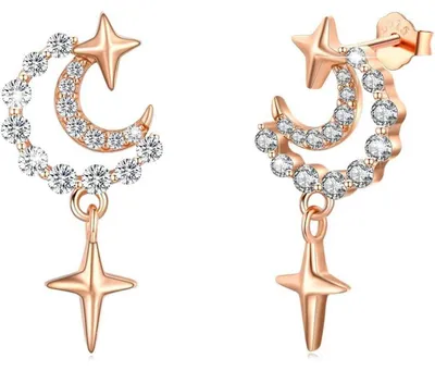 Productafbeelding van Oorbellen van zilver (925), hartvormig, met maan- en sterdetails, met zirkonia steentjes. Oorstekers