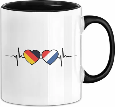 Produktbild von Deutschland Niederlande Tasse Holland Fahne Flaggen Geschenkidee Holländer Herzschlag (Schwarz)