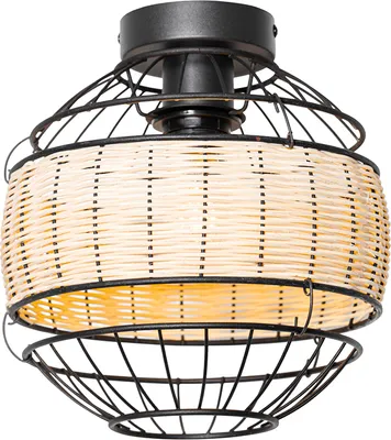 Produktbild von QAZQA - Orientalisch Orientalische Deckenlampe schwarz mit Rattan 25 cm - Emir I Wohnzimmer I Schlafzimmer - Stahl Rund - LED geeignet E27