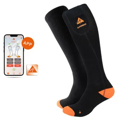 Produktbild von Alpenheat Beheizte Baumwollsocken "Fire-Socks APP", Größe S, Schuhgröße 36–38, 4–13h Heizdauer, App-Steuerung, mit Akku, schwarz, 1 Stk.